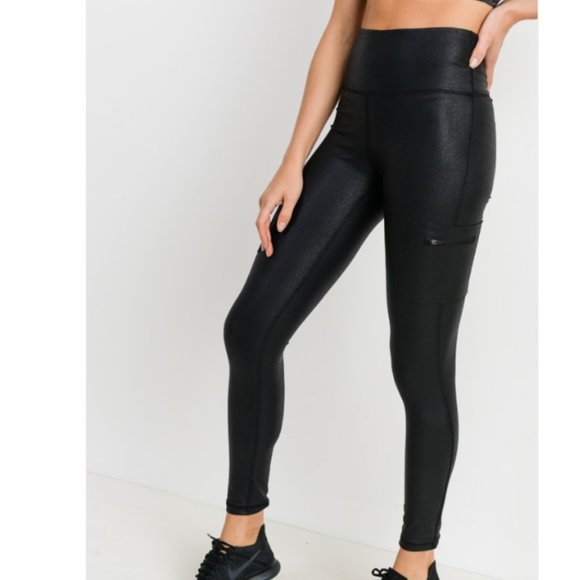 Mono B Pants - High Waisted Faux Leather Athletic Leggings